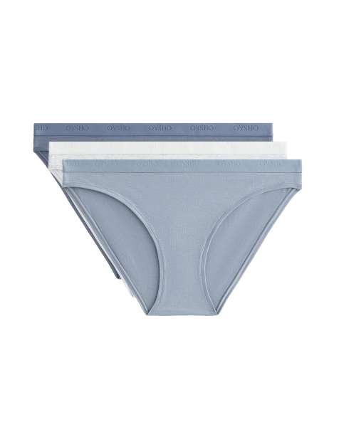 OYSHO - Lot de 3 culottes classiques en coton mélangé avec logo - Bleu - view 1