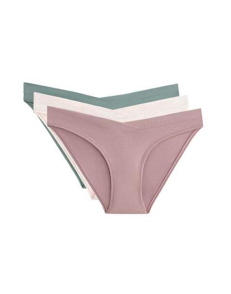 Oysho - Lot de 3 culottes classiques en modal mélangé avec taille en V - Vert - view 1