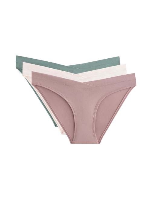 Oysho - Lot de 3 culottes classiques en modal mélangé avec taille en V - Vert