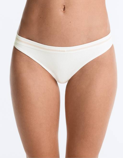 OYSHO - Lot de 3 culottes classiques sans coutures en polyamide mélangé côtelé - Blanc cassé, 2 de 4