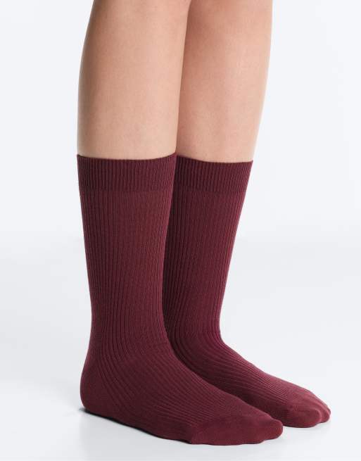 OYSHO - Lot de 3 paires de chaussettes classiques en coton mélangé - Bordeaux, 3 de 4