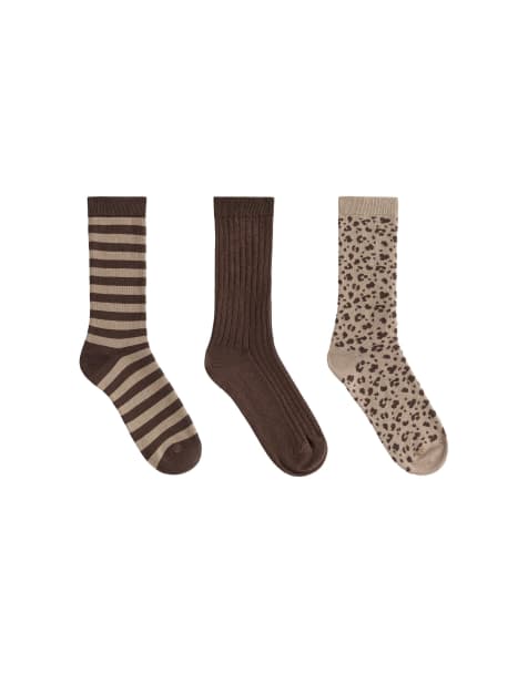 OYSHO - Lot de 3 paires de chaussettes classiques en coton mélangé - Marron - view 1
