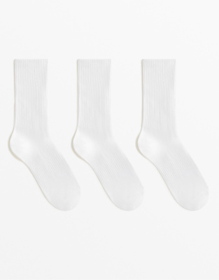 Oysho - Lot de 3 paires de chaussettes de sport classiques en coton mélangé - Blanc