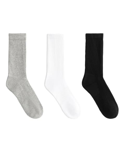 OYSHO - Lot de 3 paires de chaussettes de sport classiques en coton mélangé - Gris moyen chiné - view 1