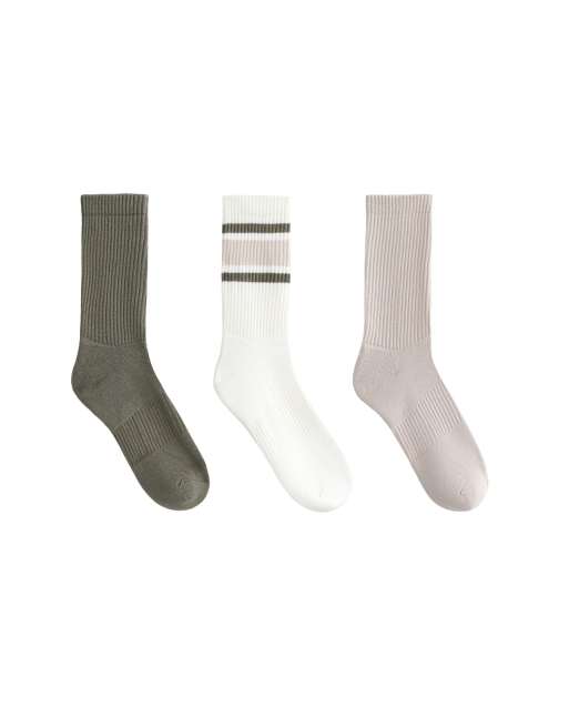 OYSHO - Lot de 3 paires de chaussettes de sport classiques en coton mélangé - Kaki