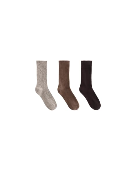Oysho - Lot de 3 paires de chaussettes de yoga et Pilates classiques en coton mélangé - Marron clair - view 1