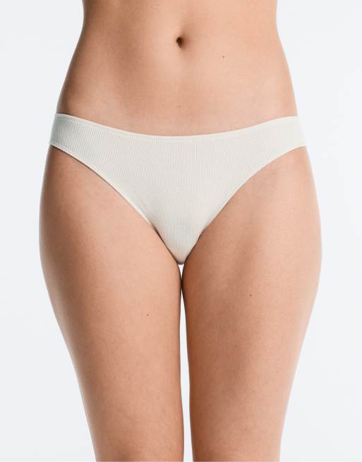 Oysho - Lot de 5 culottes classiques en coton côtelé avec coupe en U - Kaki, 2 de 4