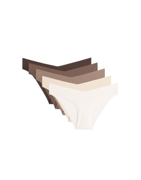 OYSHO lot de 5 culottes invisibles classiques en mélange de polyamide, découpe laser en V, vanille - view 1
