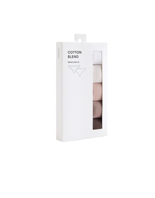 OYSHO lot de 5 slips brésiliens en coton mélangé marron et rose, 6 de 7