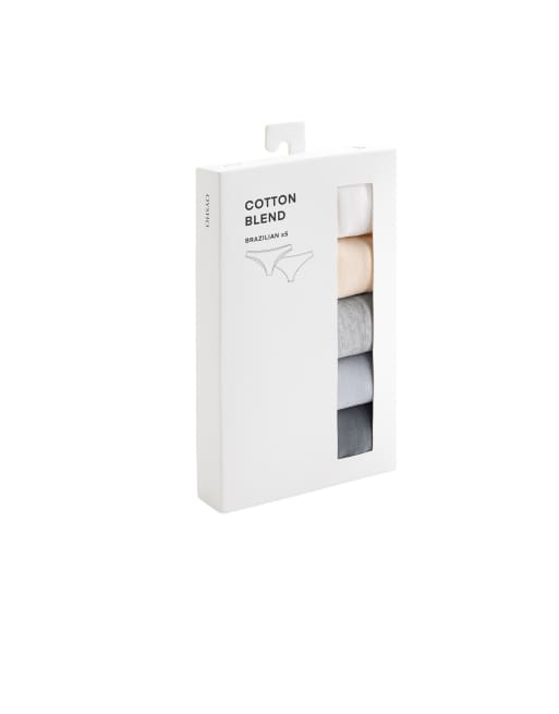 OYSHO lot de 5 slips brésiliens en coton mélangé vanille et gris, 7 de 7