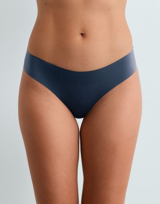 OYSHO lot de 5 slips brésiliens en mélange de polyamide, finition laser invisible, bleu pâle, 2 de 4