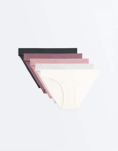 OYSHO lot de 5 slips classiques côtelés en coton couleur pierre - view 1