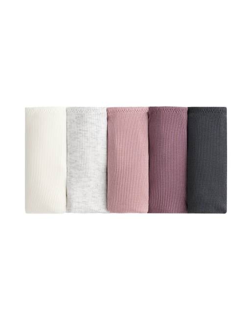 OYSHO lot de 5 slips classiques côtelés en coton couleur pierre, 4 de 5