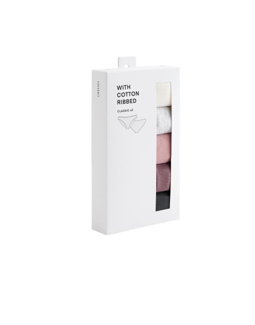 OYSHO lot de 5 slips classiques côtelés en coton couleur pierre, 5 de 5