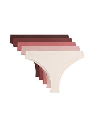 Lot de 5 culottes brésiliennes sans coutures et douces au toucher à logo - Rose vif XL
