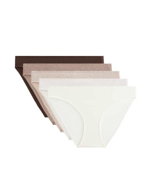 Oysho - Lot de 5 culottes classiques en coton mélangé - Fauve chiné