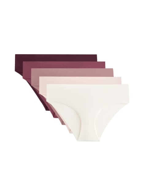 OYSHO - Lot de 5 culottes invisibles à taille basse en polyamide mélangé - Rouge - view 1