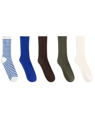 OYSHO - Lot de 5 paires de chaussettes classiques en coton mélangé - Bleu