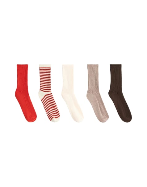 Oysho - Lot de 5 paires de chaussettes classiques en coton mélangé - Orange - view 1