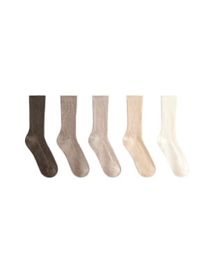 Oysho - Lot de 5 paires de chaussettes classiques en coton mélangé - Sable chiné-Marron
