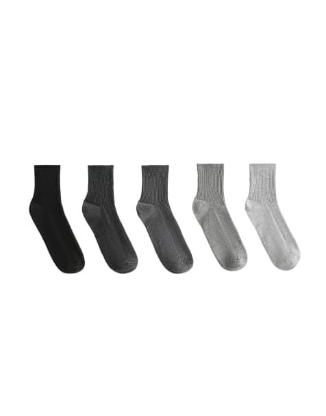 Oysho - Lot de 5 paires de chaussettes en coton mélangé - Gris foncé - view 1