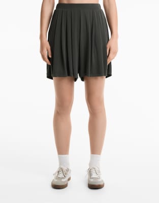 Oysho - Luftige, plissierte Bermudashorts in Anthrazit mit Modalanteil-Grau