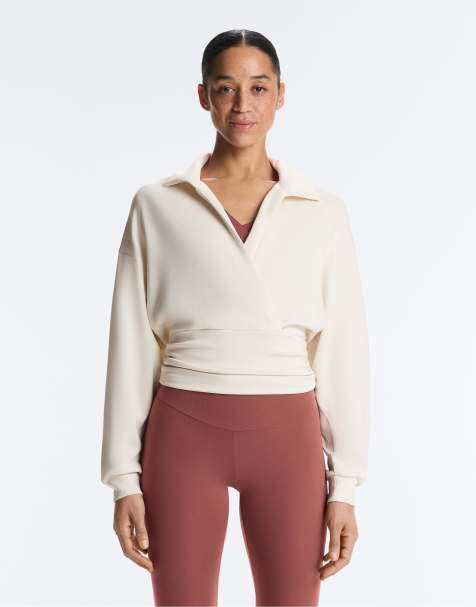 OYSHO - Lys ecrufarvet slå-om-sweatshirt med polokrave i blød modal - view 1