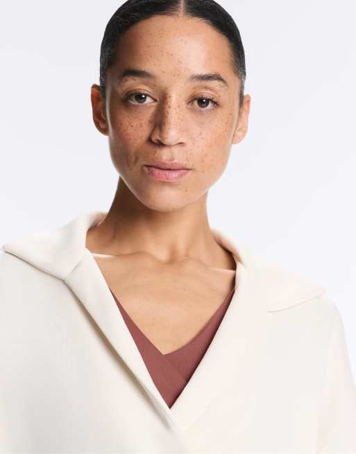 OYSHO - Lys ecrufarvet slå-om-sweatshirt med polokrave i blød modal, 3 af 4