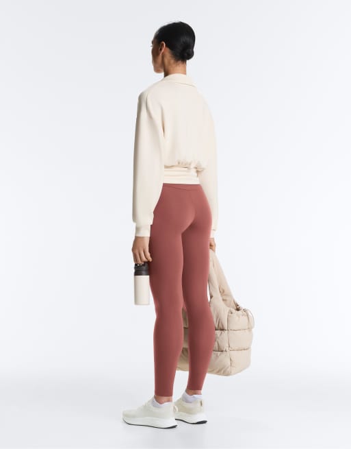 OYSHO - Lys ecrufarvet slå-om-sweatshirt med polokrave i blød modal, 4 af 4