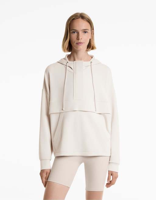 OYSHO - Lys grå-beige og blød sweatshirt i modalblanding med lynlås