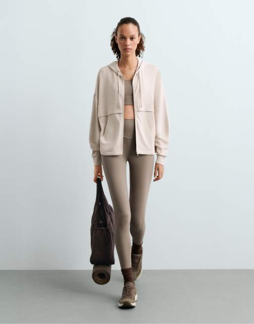OYSHO - Lys minkfarvet sweatshirt i modal med lynlås og blød finish, 2 af 5