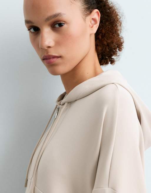 OYSHO - Lys minkfarvet sweatshirt i modal med lynlås og blød finish, 3 af 5