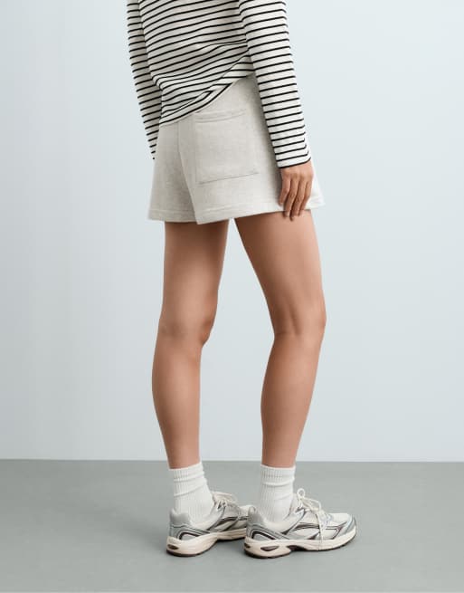 OYSHO - Lysegråmelerede shorts i bomuldsblanding i fleece, 4 af 7