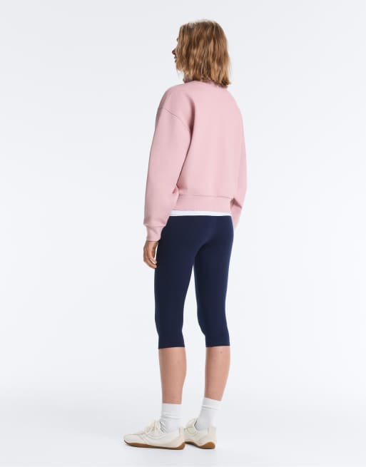 OYSHO - Lyserød højhalset sweatshirt med lynlås i bomuldspiqué, 2 af 4