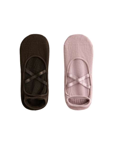 Oysho - Lyserøde yoga- og pilatessokker i bomuldsblanding med krydsende stropdesign i pakke med 2 par - view 1