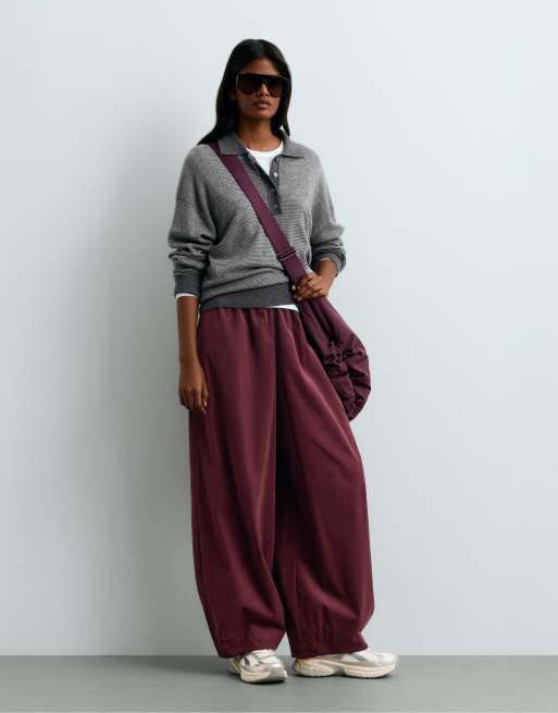 OYSHO maglia polo a righe in 100% lana antracite, 2 di 5