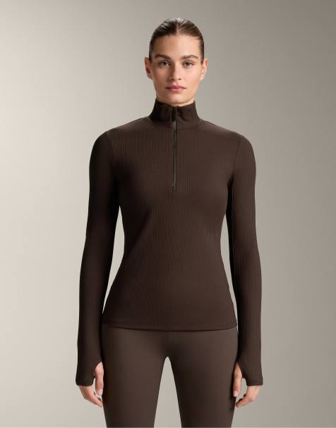 OYSHO - Maglietta base layer termica marrone a coste - view 1