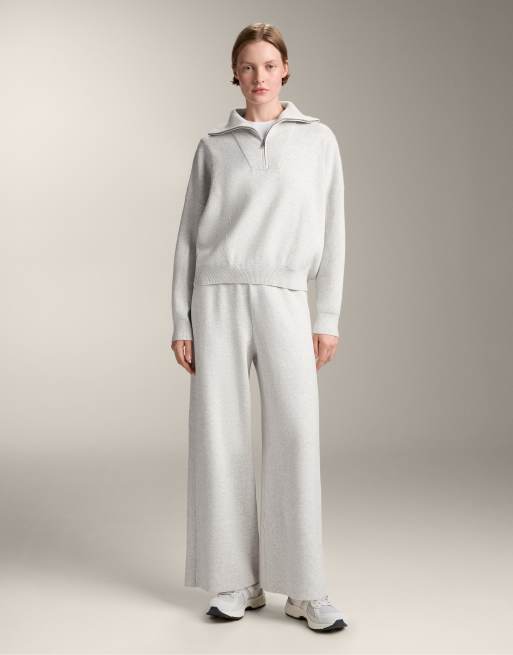 OYSHO Maglione a coste color grigio pallido mélange con zip