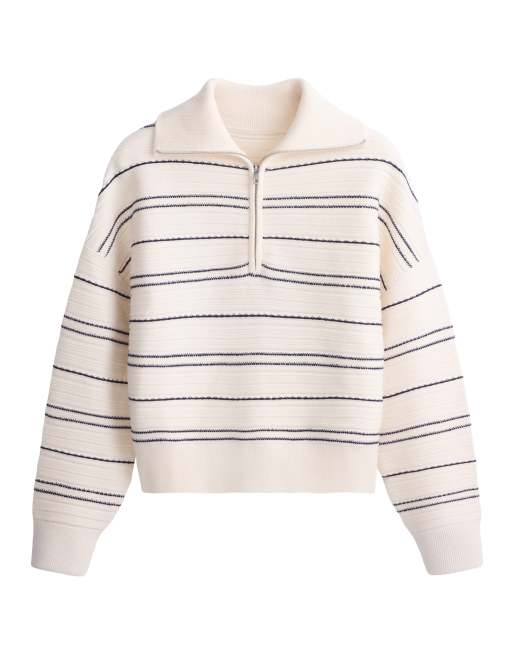 OYSHO maglione a righe con collo alto in ecru chiaro, 5 di 5