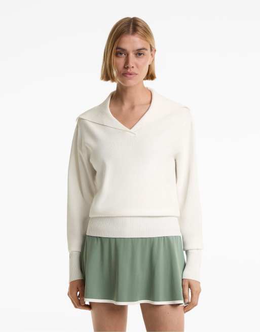 Oysho - Maglione con colletto stile polo color bianco sporco