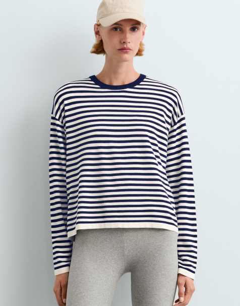 OYSHO maglione fine a righe ecru e blu - view 1