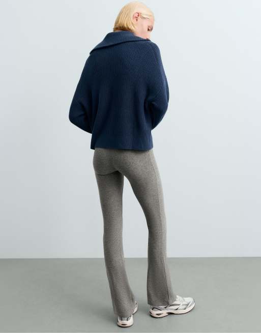 OYSHO maglione in cotone con mezza zip blu navy, 4 di 5