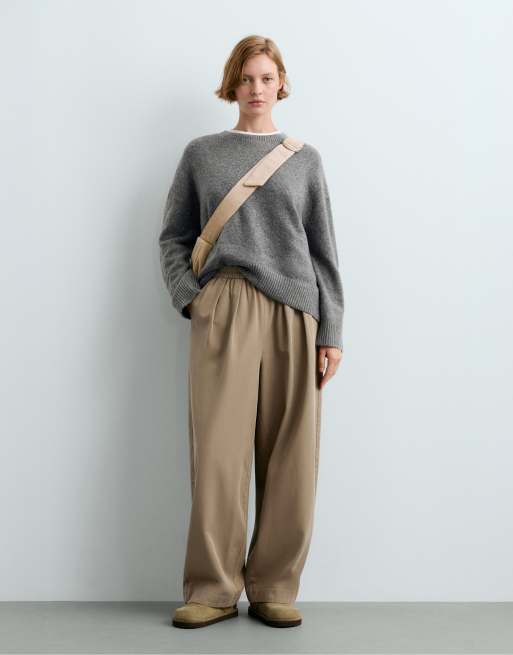 OYSHO maglione in maglia con scollo rotondo grigio, 2 di 5