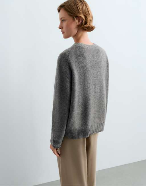 OYSHO maglione in maglia con scollo rotondo grigio, 4 di 5