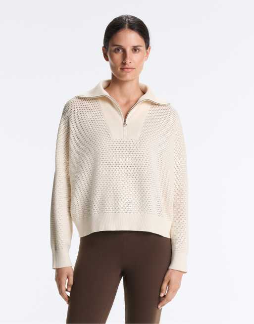 OYSHO maglione traforato in misto cotone color ecru chiaro