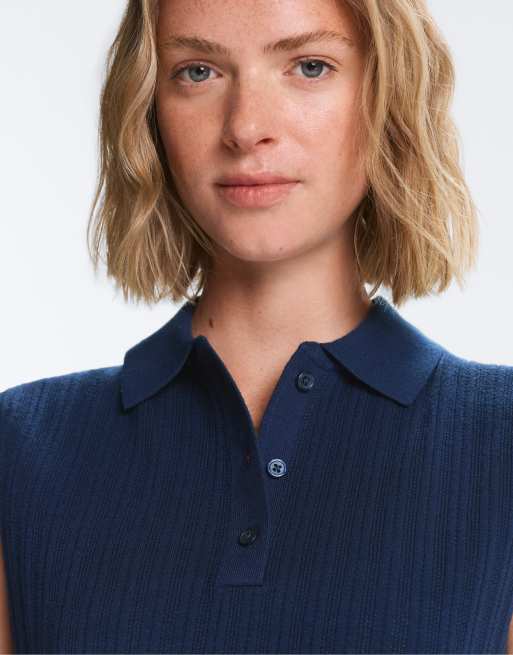 OYSHO - Maglione traforato senza maniche blu navy, 3 di 4