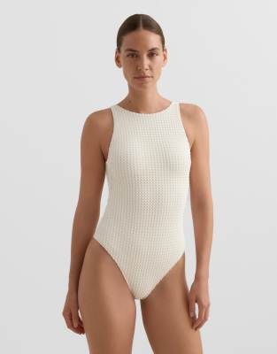 Oysho - Maillot 1 pièce dos nu en maille au crochet texturée - Écru-Neutre