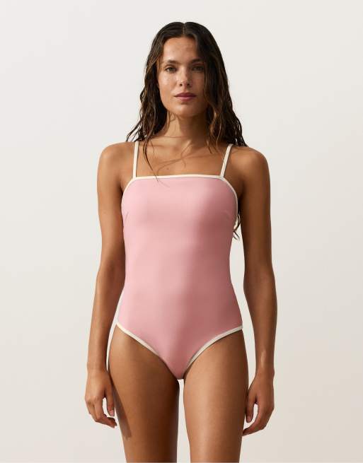 Oysho - Maillot 1 pièce bandeau à bordures contrastantes - Rose, 2 de 4