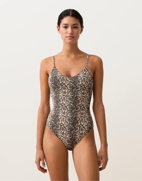 OYSHO - Maillot 1 pièce triangle à imprimé peau de serpent - Noir - view 1