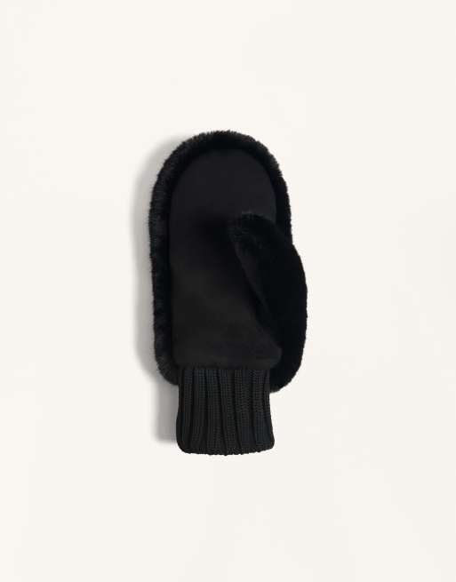 OYSHO - Manopole in pelliccia sintetica nere con polsini elasticizzati, 2 di 3